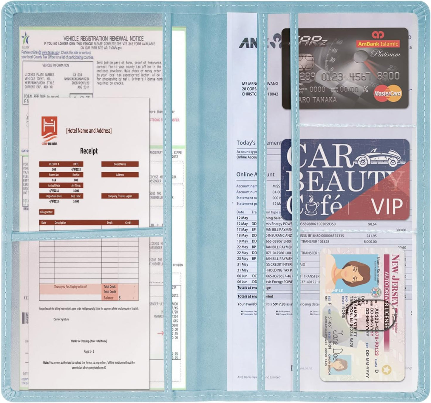 Car Accessories Registration and Insurance Holder,Leather Essential Card Magnetic Shut Vehicle Glove Box Organizer Case for Auto Driver License Document Truck Motorcycle Boat Men Women,Black