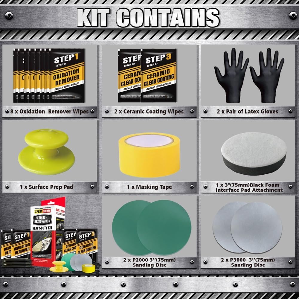 XPERTCHEMY Headlight Restoration Kit-Headlight Cleaner Removing The Heavy-Duty Yellowing, Clouding and Stains, Even Buffs Out Unsightly Hairline Scratches,No Power Tools Needed