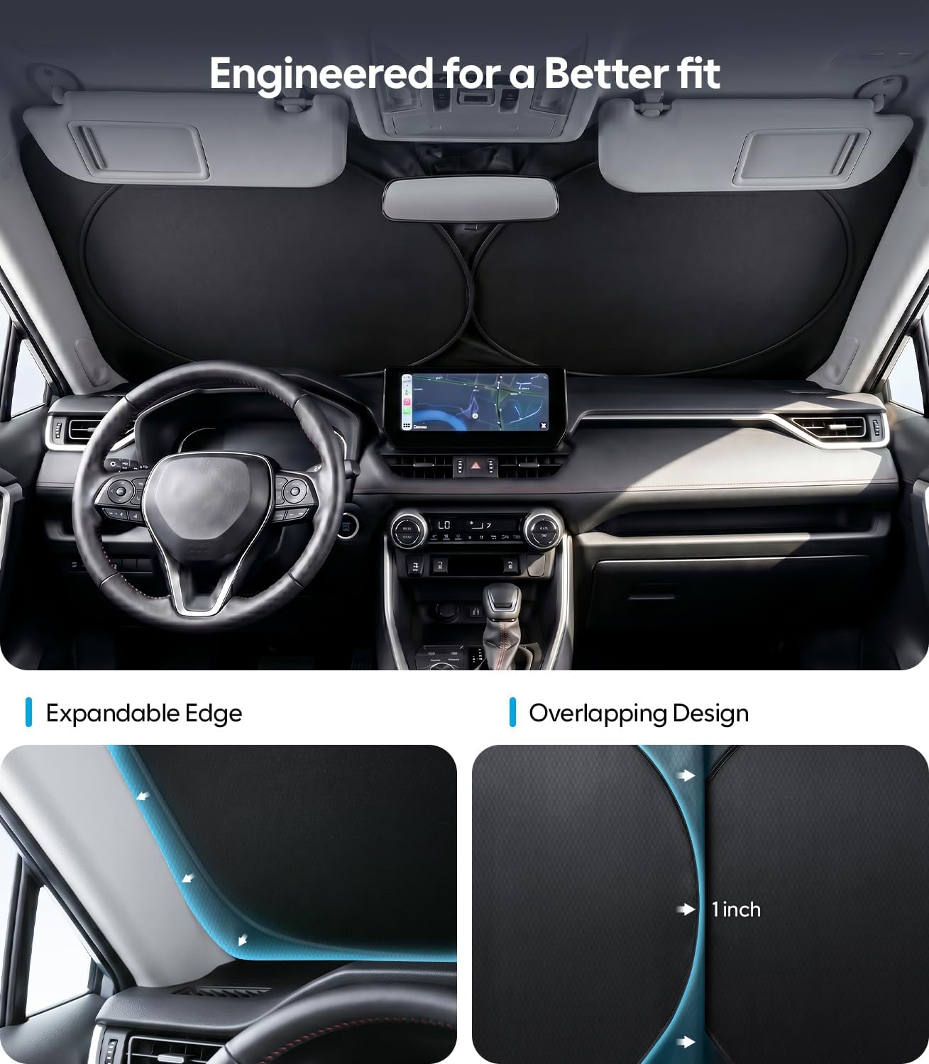 Wigoo Tesla New Model Y Accessories Windshield Sunshade [OEM Design, 100% Sun Blockage] Foldable Heat Insulation Sunshade with Storage Bag, for Model Y 2020~2026 (Juniper), Silver Coating - Colors A