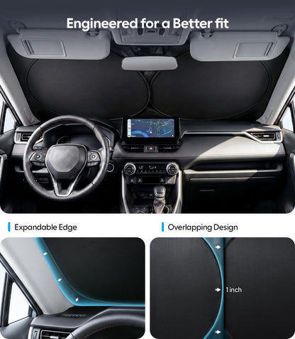 Wigoo Tesla New Model Y Accessories Windshield Sunshade [OEM Design, 100% Sun Blockage] Foldable Heat Insulation Sunshade with Storage Bag, for Model Y 2020~2026 (Juniper), Silver Coating - Colors A