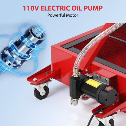 Garvee 20 gal Oil Drain Pan Oil Drain Tank, 76 L Low Profile Oil Drain Pan, Large Capacity Oil Change Pan with Manual Pump & T Foldable Hand and Wheels, 8 ft Hose Oil Drain Cart for Car, SUV, Trucks