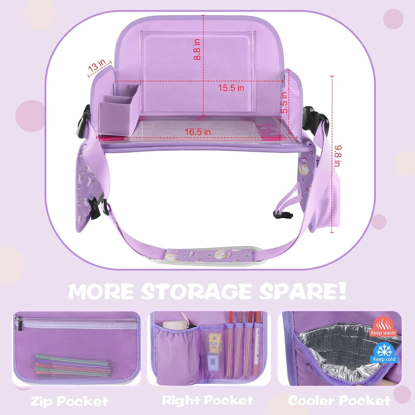 MENZOKE Kids Travel Tray for Toddler Car Seat, Road Trip Activities for Kids with iPad Holder Stand & Dry Erase Board, Road Trip Essentials Accessories Lap Tray as Travel Gifts for Kid, Pink