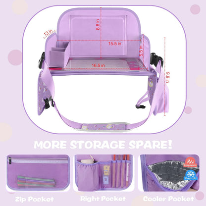 MENZOKE Kids Travel Tray for Toddler Car Seat, Road Trip Activities for Kids with iPad Holder Stand & Dry Erase Board, Road Trip Essentials Accessories Lap Tray as Travel Gifts for Kid, Pink