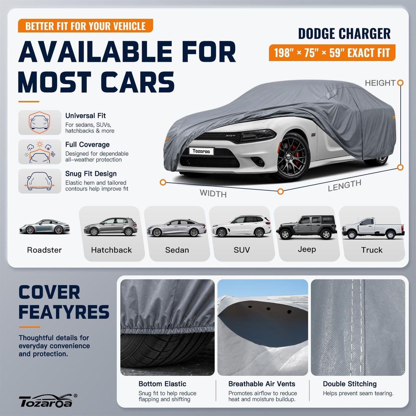 SUV Cover Waterproof All-Weather,Outdoor Full Exterior Automobiles SUV(Length 182-190 inch) with Windshield Sun Shade Universal Fit Toyota RAV4,CRV,Model Y,Q5,Size S2 (See SizeChart)