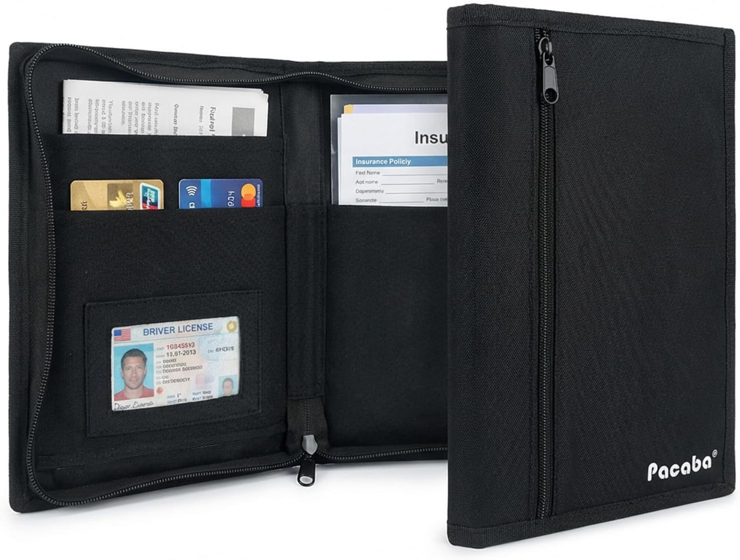 Car Registration and Insurance Card Holder, Glove Box Organizer Vehicle Document Wallet with Clear Compartments, Auto Document holder for Driver License, Car Insurance Vehicle Registration (Black)