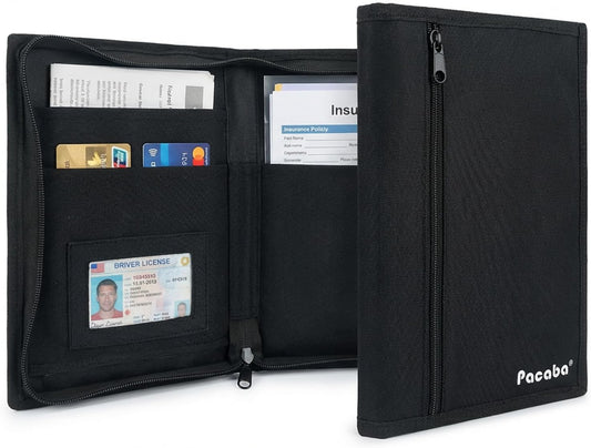Car Registration and Insurance Card Holder, Glove Box Organizer Vehicle Document Wallet with Clear Compartments, Auto Document holder for Driver License, Car Insurance Vehicle Registration (Black)