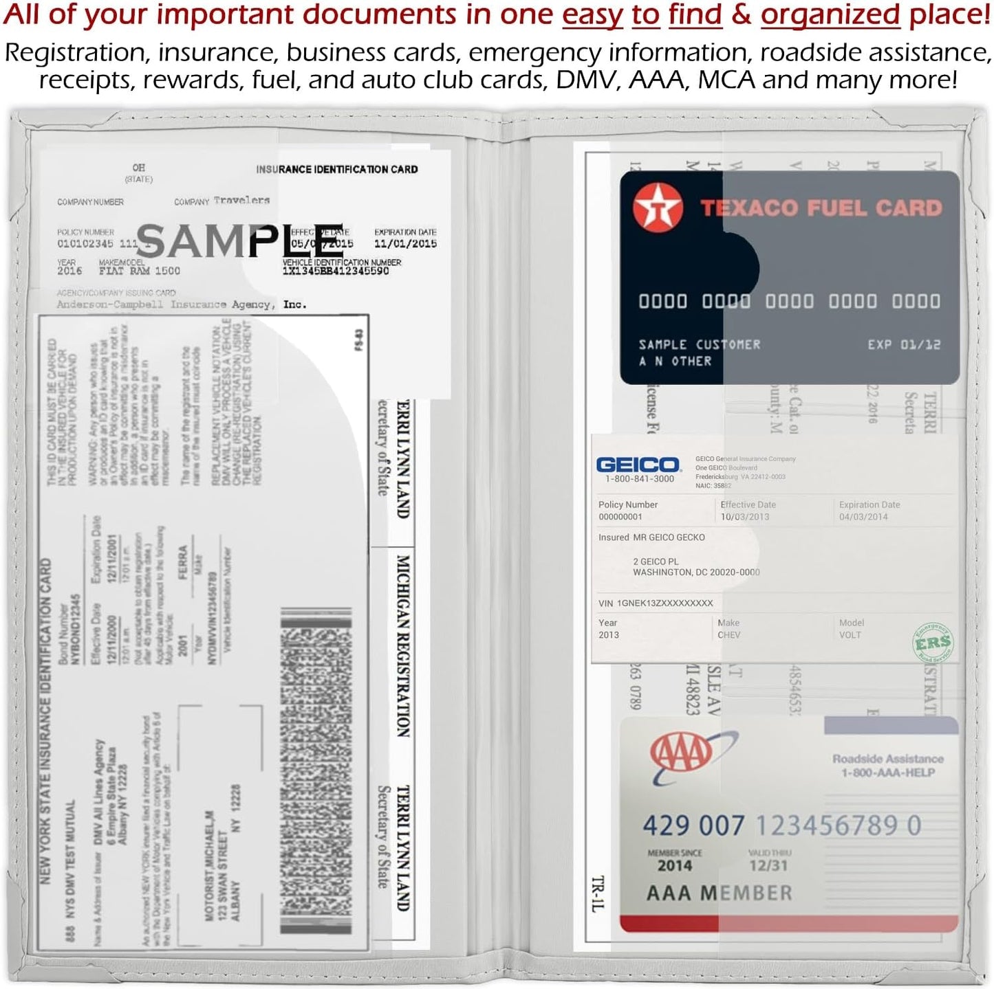 Auto Insurance and Registration Card Holder - Vehicle Glove Box Document Organizer - Car Essential Paperwork Holder for DMV, AAA, Contact Information Cards - Premium PU Leather Wallet Case - Black