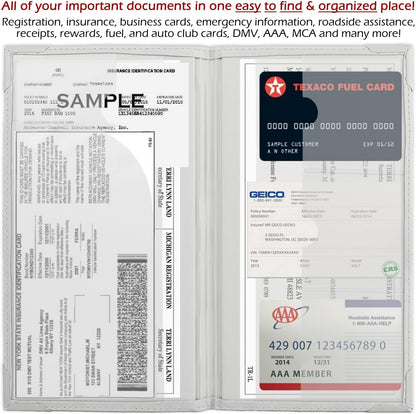 Auto Insurance and Registration Card Holder - Vehicle Glove Box Document Organizer - Car Essential Paperwork Holder for DMV, AAA, Contact Information Cards - Premium PU Leather Wallet Case - Black