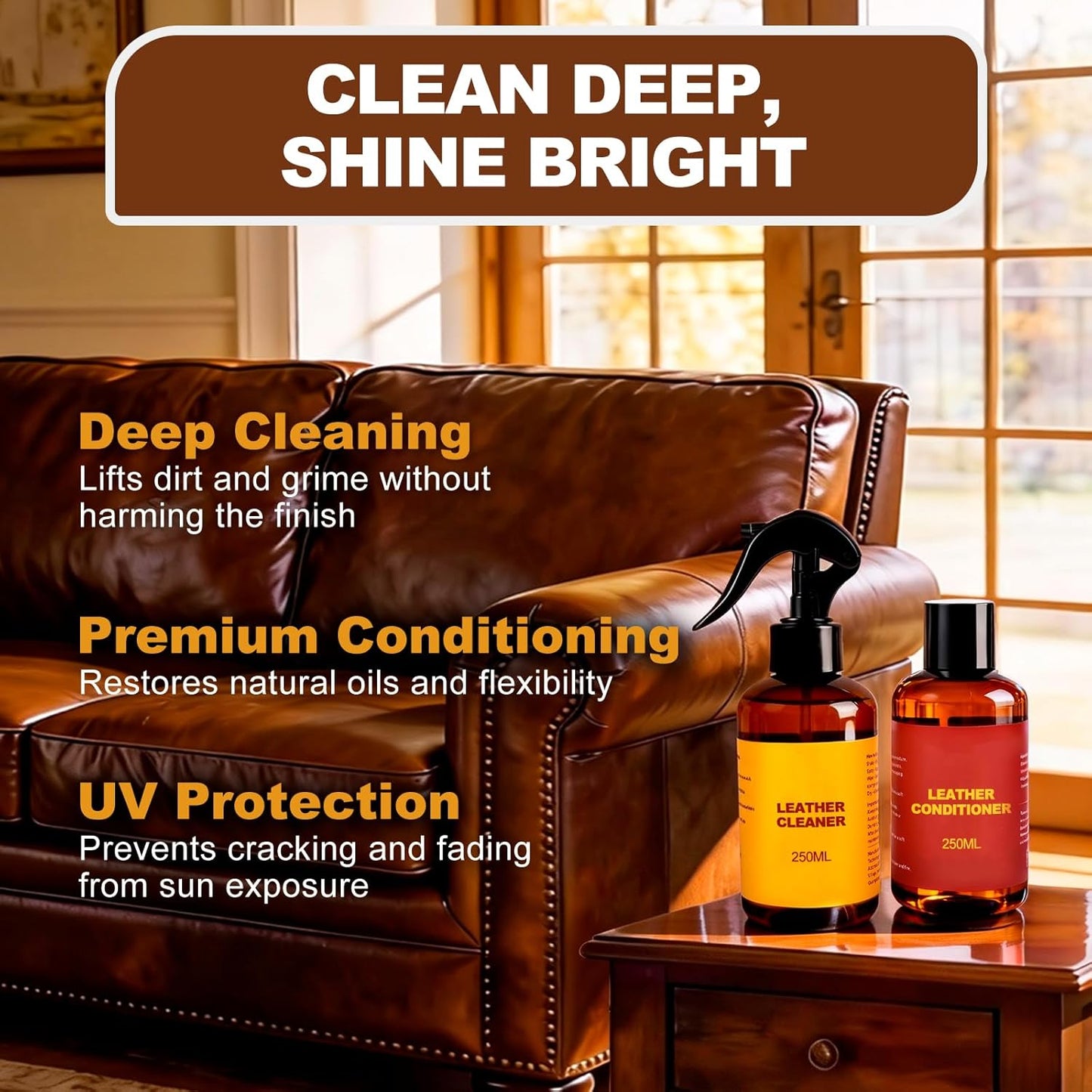 Leather Cleaner and Conditioner for Couch: Complete 2-Step Care Set for Car Interior Furniture Sofa Shoes Bags & Jackets - Restores Dry Cracked Faded & Scratched Leather