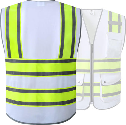 JKSafety 9 Pockets Class 2 High Visibility Zipper Front Safety Vest With Reflective Strips,Meets ANSI/ISEA Standard (Large, 150-Yellow) - Colors A