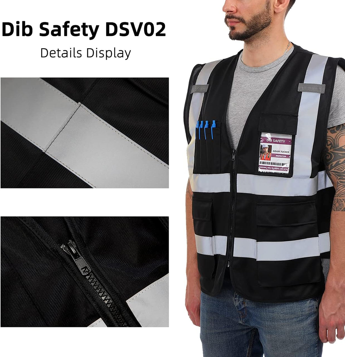 Dib Safety Reflective Safety Vest for Men Women, High Visibility Vest with Pockets and Zipper, ANSI Class 2