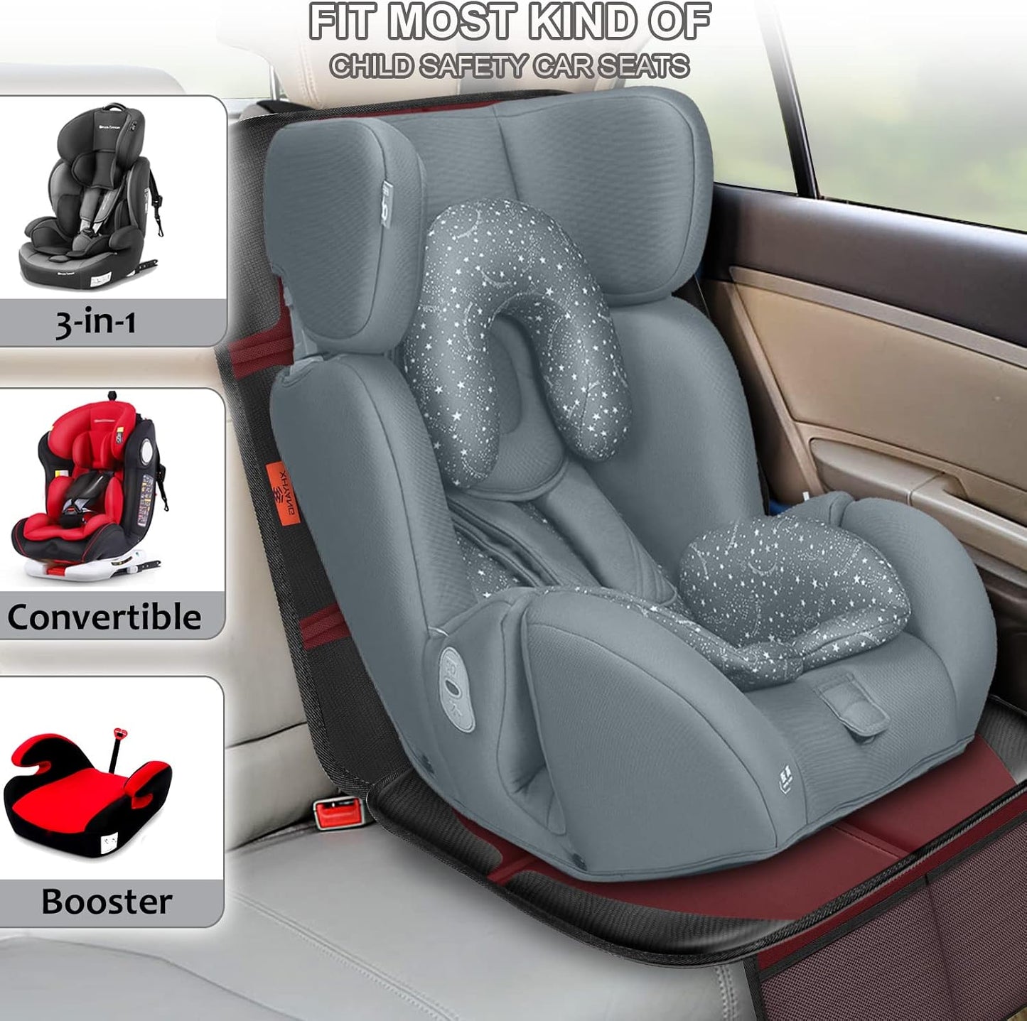 XHYANG Car Seat Protector,Auto Car Seat Protectors Baby Carseat Waterproof & Durable 600D Fabric for Child Baby Car Seat Mat Vehicle Pet Cover 2 Storage Pockets (2 Pack)