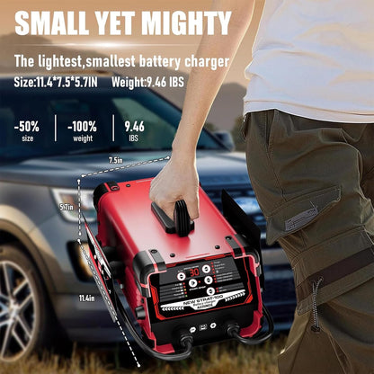 12V/24V Car Battery Charger & Engine Starter – Up to 30A Fast Charging, 130A Cranking Amps, Auto Maintainer, Desulfator, Repair & Winter Mode for AGM, Gel, Deep Cycle Batteries