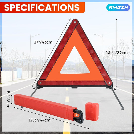3Pack Safety Triangles Kit, Reflective Triangles Roadside, Standard Emergency Triangles with Case Warning Triangles for Vehicles Breakdown