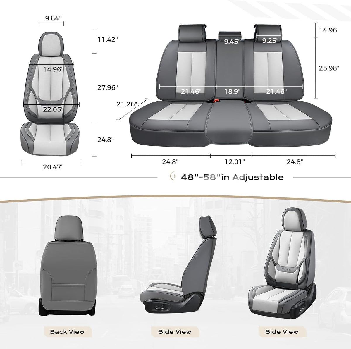 Coverado Seat Covers Full Set, Black Seat Covers for Cars 5 Seats, Car Seat Protector, Waterproof Nappa Leather Car Seat Cushion, Front and Rear Car Seat Cover Fit for Most Sedans SUV Pick-up Truck - Colors B