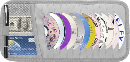 CD Visor Holder for Car, Large Capacity CD & DVD Visor Case, Vehicle Visor Storage Organizer with 12 Disc Sleeves, 1 Mesh Pocket 1 Pen Holder and & Elastic Band (Black)