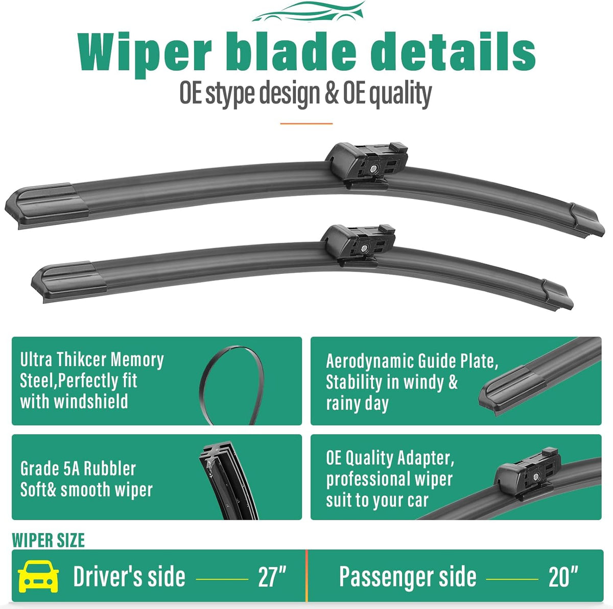 26" 16" 11" Windshield Wiper Blades Replacement for Chevrolet Chevy Trax 2024 2025 2026 Premium All Weather Front Rear Wipers Set - OEM Quality (Pack of 3) - Colors D