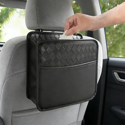 Mandark Car Seat Back Organizer, PU Leather Vehicle Backseat Hanging Storage Pocket, Multipurpose Auto Travel Essentials Accessories for Kids & Adults, Universal for Most Cars (Black)