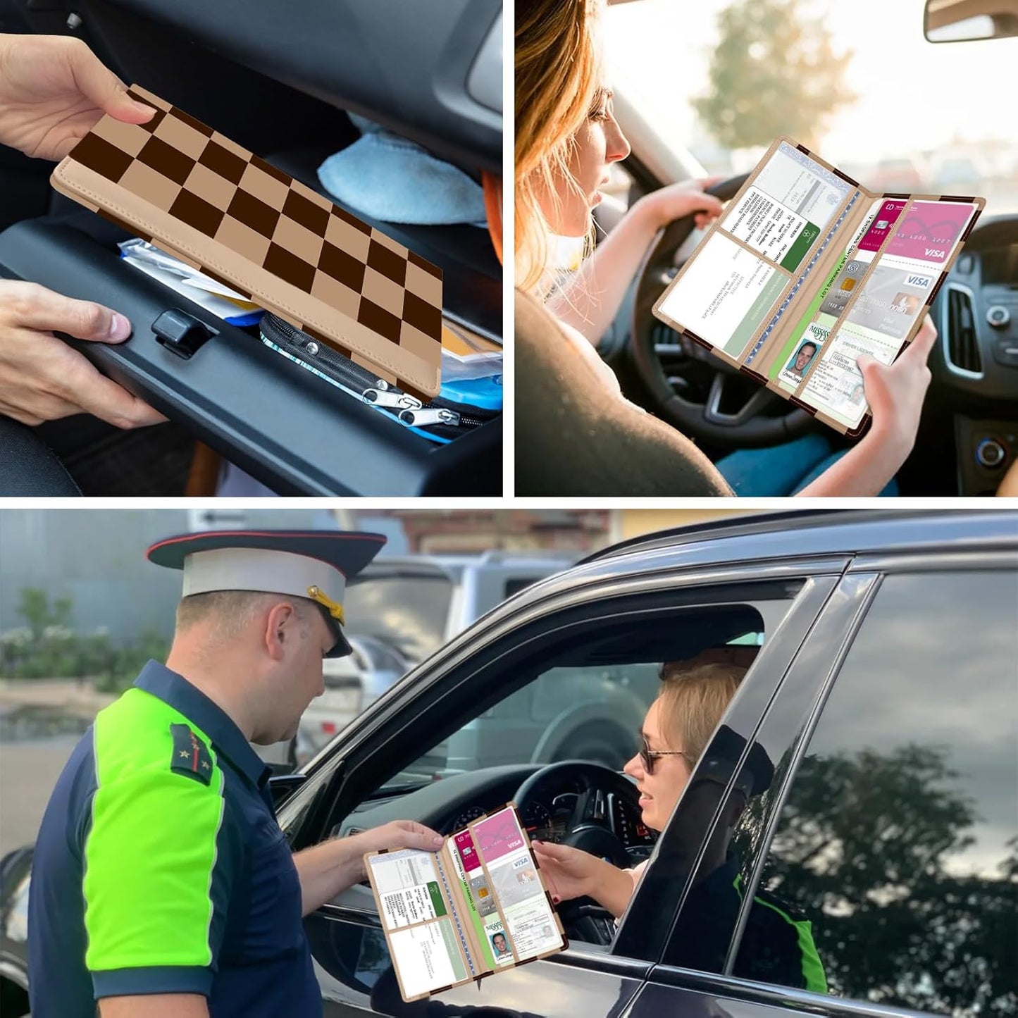 Car Registration and Insurance Holder, with Magnetic Closure for License, Cards and Documents, All Vehicle Needs and Car Accessories (Leopard-Black)