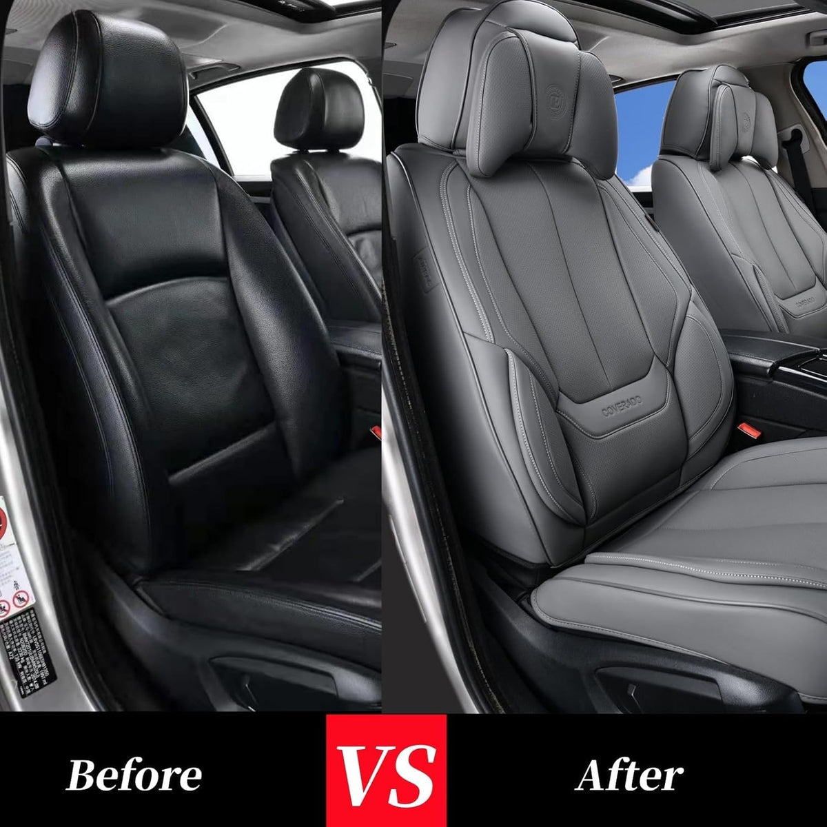 Coverado Seat Covers Full Set, Black Seat Covers for Cars 5 Seats, Car Seat Protector, Waterproof Nappa Leather Car Seat Cushion, Front and Rear Car Seat Cover Fit for Most Sedans SUV Pick-up Truck - Colors B