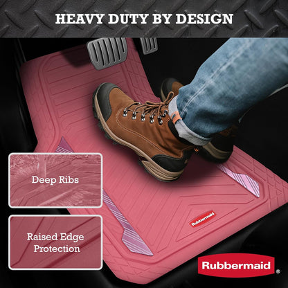 Rubbermaid Car Floor Mat, Heavy Duty All-Weather Car Mats Full Set with Dual-Tone Pink Aluminum Inserts – Universal Fit, Anti-Slip Backing, Trim-to-Fit for Most SUV, Sedan, Van