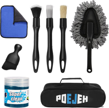 8-Piece Car Interior & Exterior Cleaning Kit - 160g Gel (128% More Than 70g), Boars Hair Brushes, Ultra-Soft Detail Brush, Microfiber Cloths, Duster | for Auto/Truck/SUV