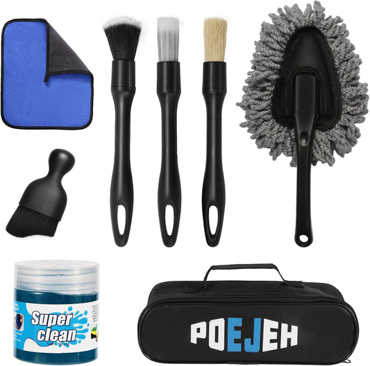 8-Piece Car Interior & Exterior Cleaning Kit - 160g Gel (128% More Than 70g), Boars Hair Brushes, Ultra-Soft Detail Brush, Microfiber Cloths, Duster | for Auto/Truck/SUV