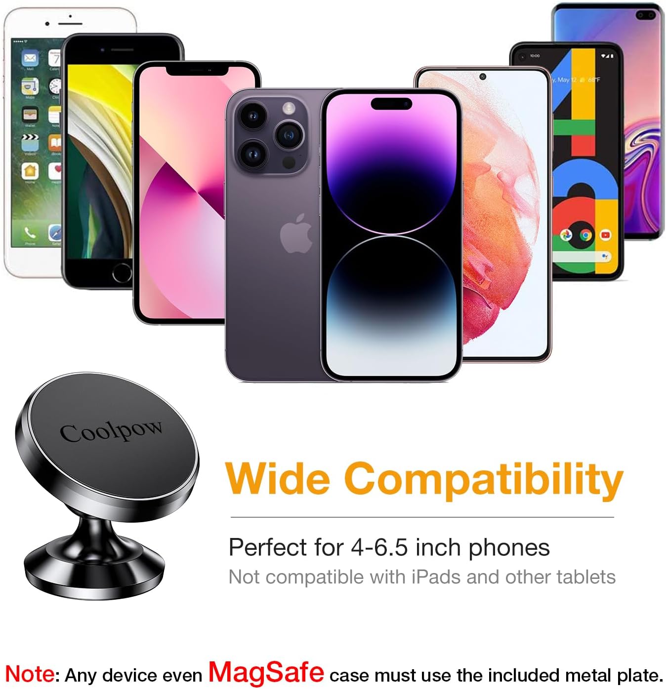 Coolpow【2 Packs Magnetic Phone Holder for Car【Strong Magnet】 Phone Holders for Your Car Phone Holder Mount【4 Metal Plate】 Universal Car Accessories for Women Men for iPhone Samsung Speakerphones