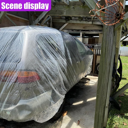 4PCS Disposable Car Cover, 12. 5 x 21. 7Ft Waterproof Clear Plastic Full Car Cover with Elastic Band, Universal Dustproof Auto Protective Cover, Car Exterior Accessories for Sedan, Truck, SUV