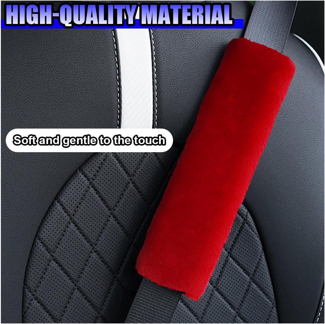 2PCS Car Seat Belt Cover Pads - Soft Faux Sheepskin Seat Belt Shoulder Strap Cover Harness Pad for Comfortable Driving - Universal Fluffy Car Seatbelt Cushion Protect Shoulder&Neck (Black)