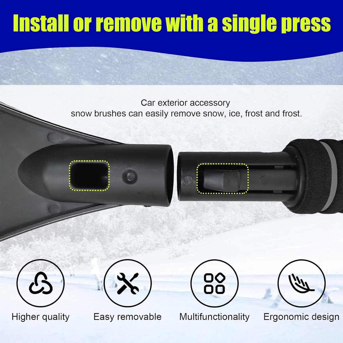 Dickno 24 Inch Car Snow Scraper and Brush, Detachable Scratch Free Ice Scraper with Ergonomic Foam Grip, Universal Winter Snow Removal Tool for Car Windshield Window (Black)