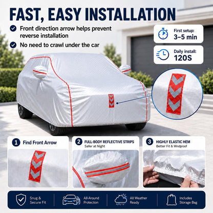 Car Cover for Sedan, Waterproof All Weather Heavy Duty, 360° Underbody Wrap Windproof Design, Quick Install Outdoor Vehicle Cover, Fits 186-193 in