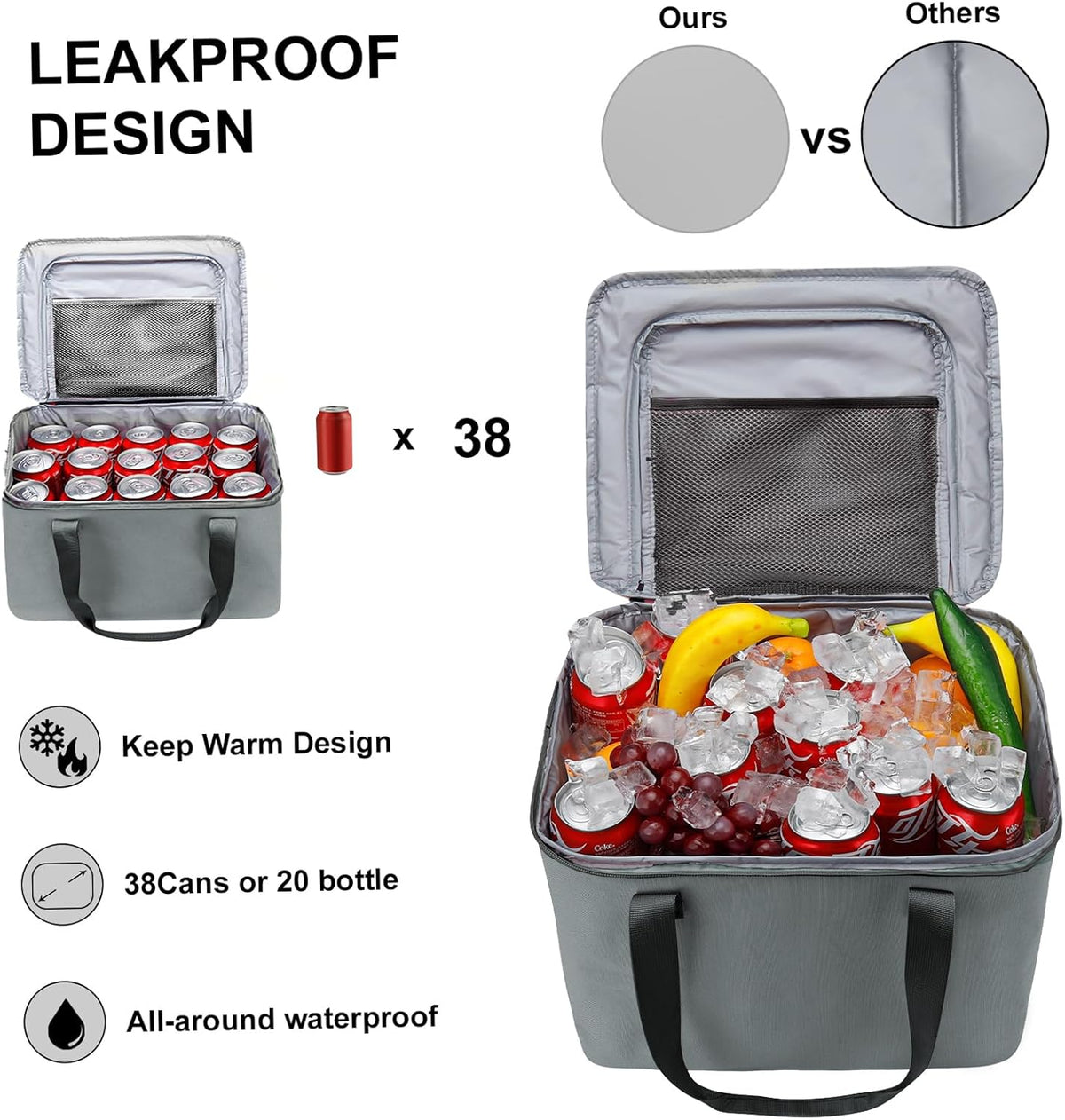 Car Trunk Organizer and Storage with Lid & Removable Leakproof Cooler Bag, Car Accessories 6 Removable Dividers for Custom Space, Collapsible Large Trunk Organizers Interior for SUV Sendan with Cover