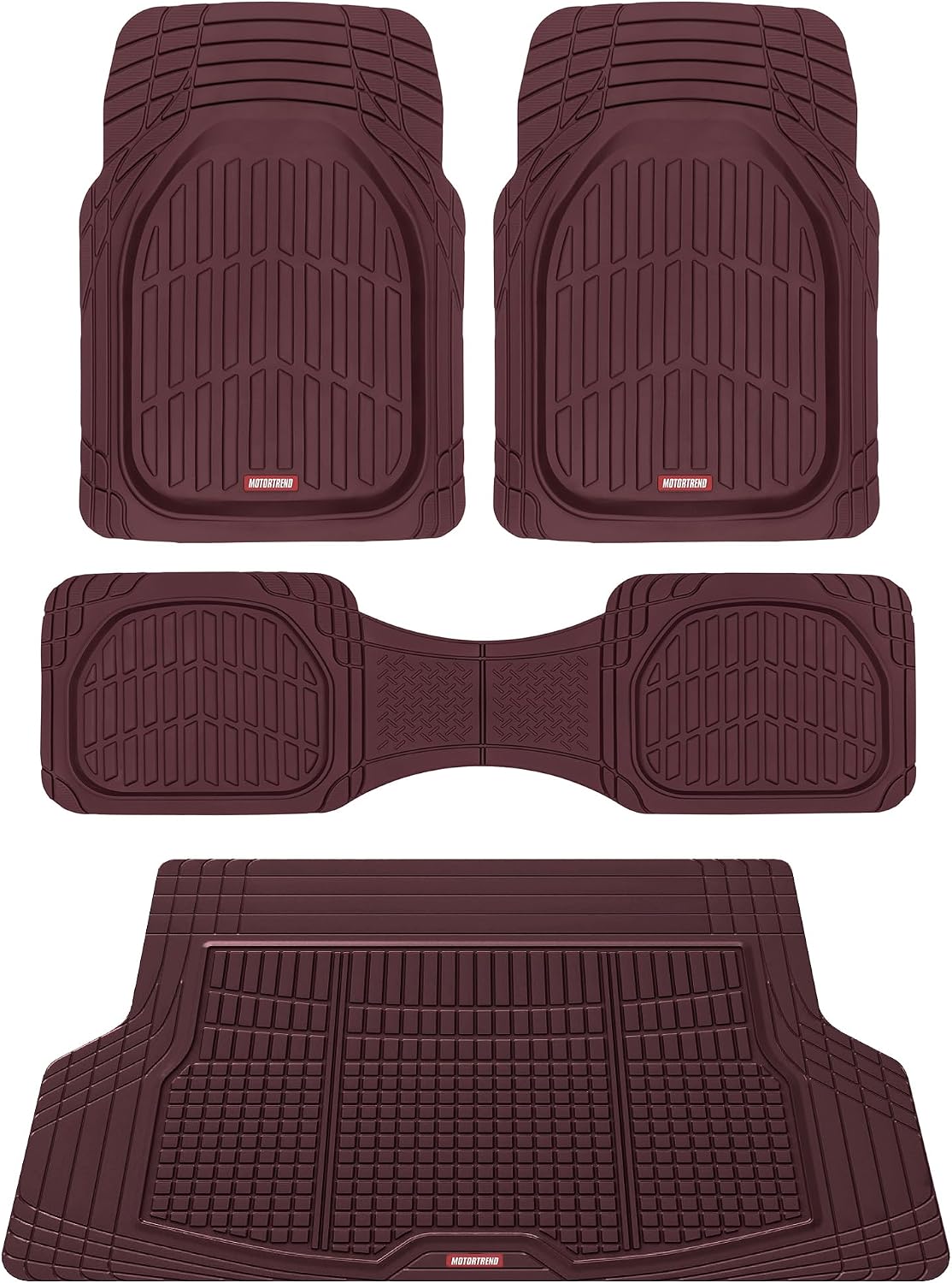 Motor Trend FlexTough 4-Piece Heavy Duty Floor Mats for Cars Trucks SUVs, Automotive Floor Mats Car Mats Full Set Front, Rear & Cargo, Trim-To-Fit Semi-Custom Deep Dish All Weather Rubber Mats - Black