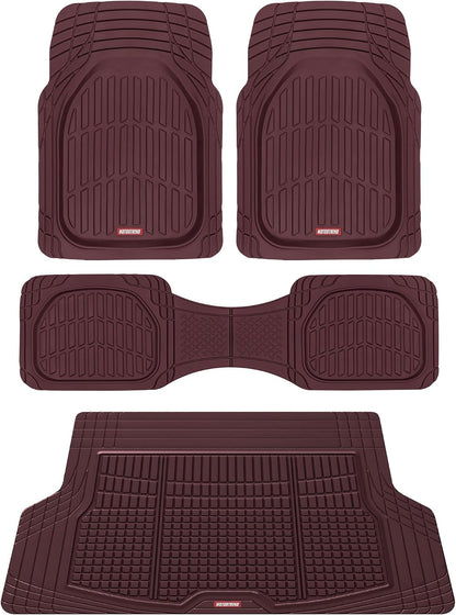 Motor Trend FlexTough 4-Piece Heavy Duty Floor Mats for Cars Trucks SUVs, Automotive Floor Mats Car Mats Full Set Front, Rear & Cargo, Trim-To-Fit Semi-Custom Deep Dish All Weather Rubber Mats - Black
