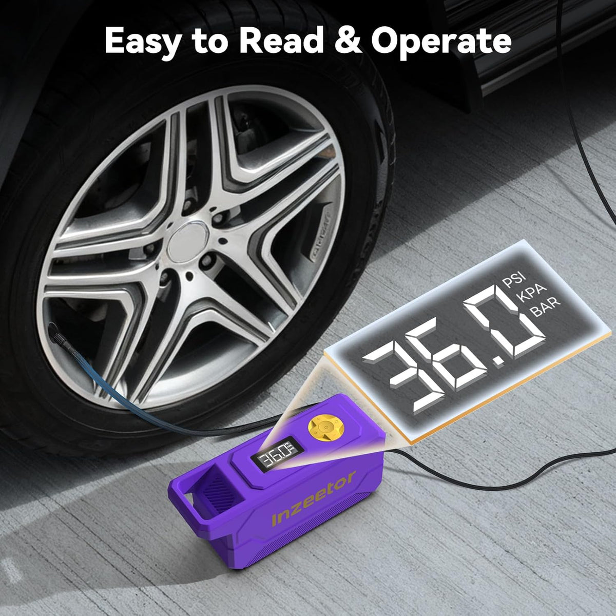 150 PSI Tire Inflator Portable Air Compressor, 12V DC Auto Shutoff Air Pump with Digital Pressure Gauge and Emergency LED Light for Car Tires, Bicycle & Balloons, Black