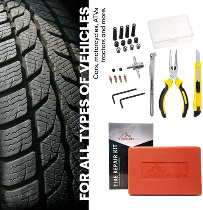 Boulder Tools Tire Repair Kit - Professional Heavy Duty Tire Plug Kit, Tubeless Tire Repair Kit for Flat Tire & Puncture Repair on Cars, Trucks, SUVs, ATVs, UTVs, RVs & Motorcycles