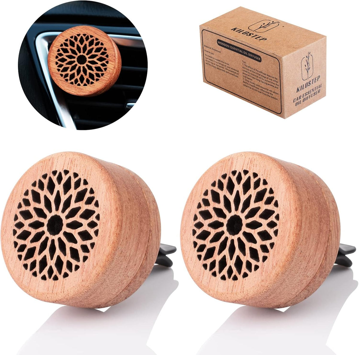Essential Oil Car Diffuser, 2 PCS Car Aromatherapy Wood Diffuser with Vent Clip