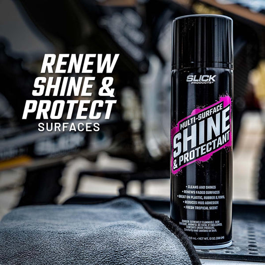 Slick Products Shine & Protectant Spray 17.35 FL OZ. - High Gloss Clear Coating Renew Vinyl, Plastic, Rubber, Trim, Tire, Car, Truck, Motorcycle, Dirt Bike (3-Pack)