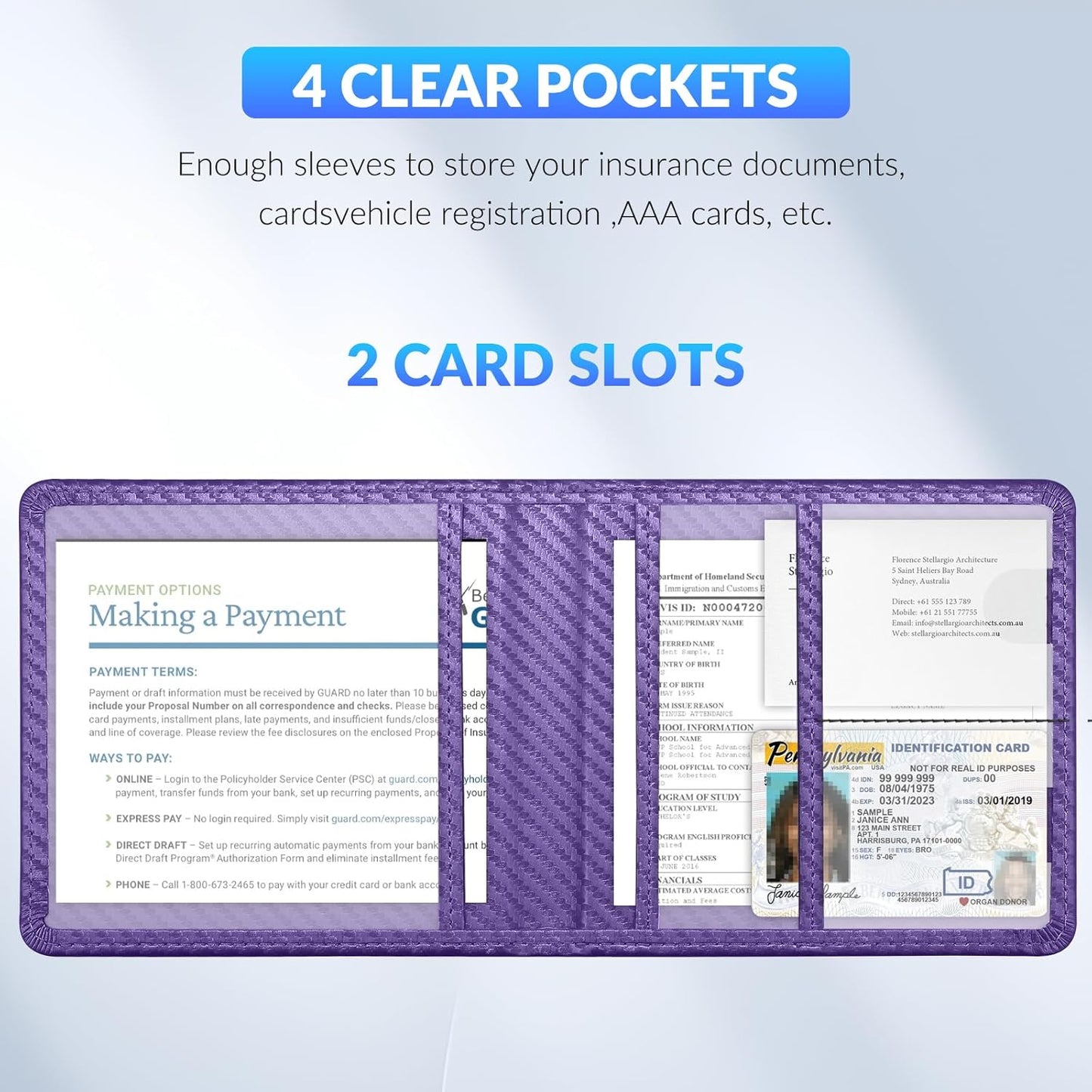 Car Registration and Insurance Card Holder，Vehicle Glove Box Car Organizer，Accessories Case for Storing Driving Licences, Cards, Documents