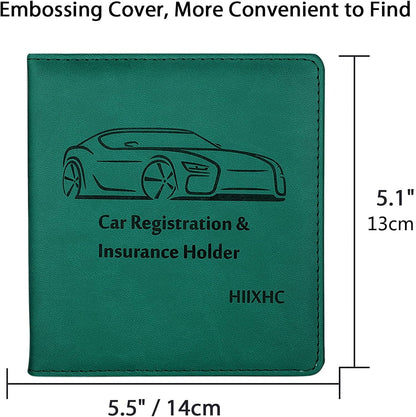 Car Registration and Insurance Card Holder - Leather Vehicle Glove Box Automobile Documents Paperwork Wallet Case Organizer for ID, Driver's License, Key, Cards - Car Accessories for Women&Men