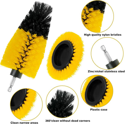 8 Pcs Drill Brush Attachment Set, Power Cleaning Scrub Brush Kit with Extend Long Attachment, All Purpose Drill Scrub Brushes for Car, Grout, Floor, Tub, Bathroom and Kitchen (Yellow)