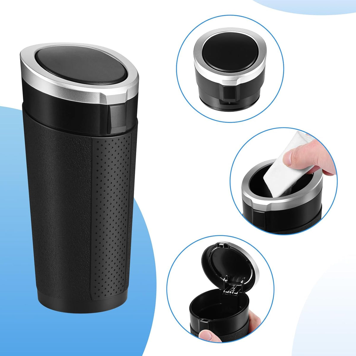 Car Trash Can Bin with Lid, 2 Packs Mini Leakproof Garbage Can for Vehicle, Cup Holder Trash Can, Small Trash Bin for Cars, Home, Bedroom, Office(Black)
