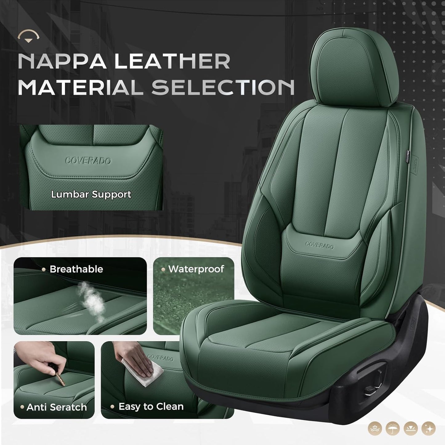Coverado Seat Covers Full Set, Black Seat Covers for Cars 5 Seats, Car Seat Protector, Waterproof Nappa Leather Car Seat Cushion, Front and Rear Car Seat Cover Fit for Most Sedans SUV Pick-up Truck - Colors A
