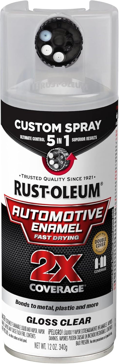 Rust-Oleum 2X Automotive Enamel Custom Spray 5-in-1 Spray Paint, 12 oz, Gloss Clear
