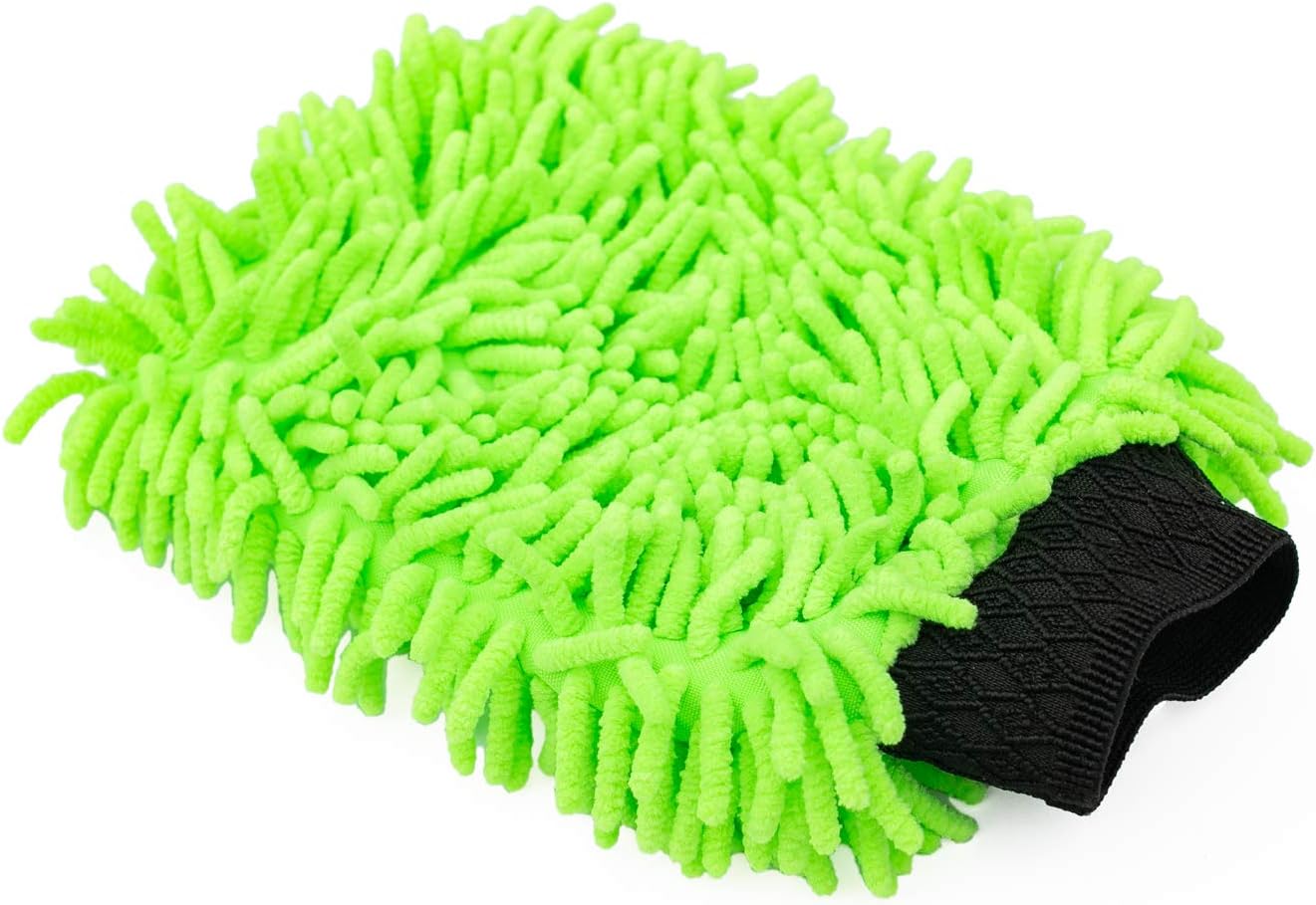 The Rag Company - Premium Chenille Microfiber Knobby Wash Mitts - Perfect for Car Washing and Detailing; Scratch-Free, Lint-Free, Double-Sided, Plush, and Absorbent; Lime Green + Blue (2-Pack)