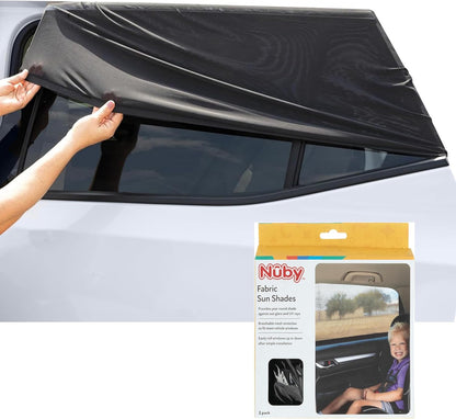 Nuby 14" Roller Vehicle Side Window Sun Protection Shade for Baby | 2 Pack | Pull Down with Suction Cups and Press Button Roll Up | Black