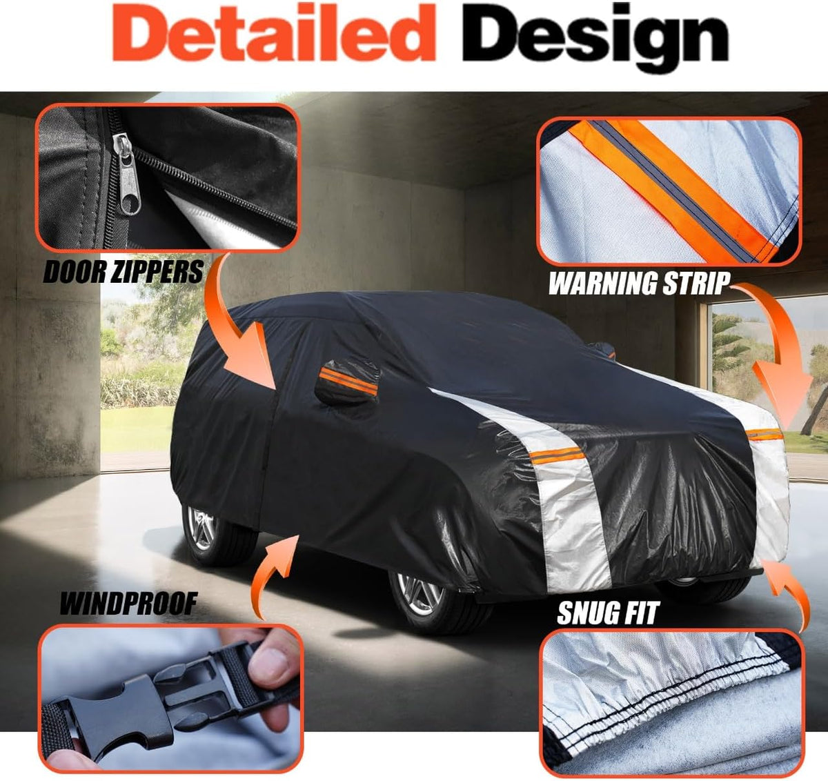Large SUV Car Cover for Chevy Suburban 100% Waterproof All Weather, Heavy Duty Outdoor Full Exterior Covers Rain Sun Wind UV Protection. - Colors A