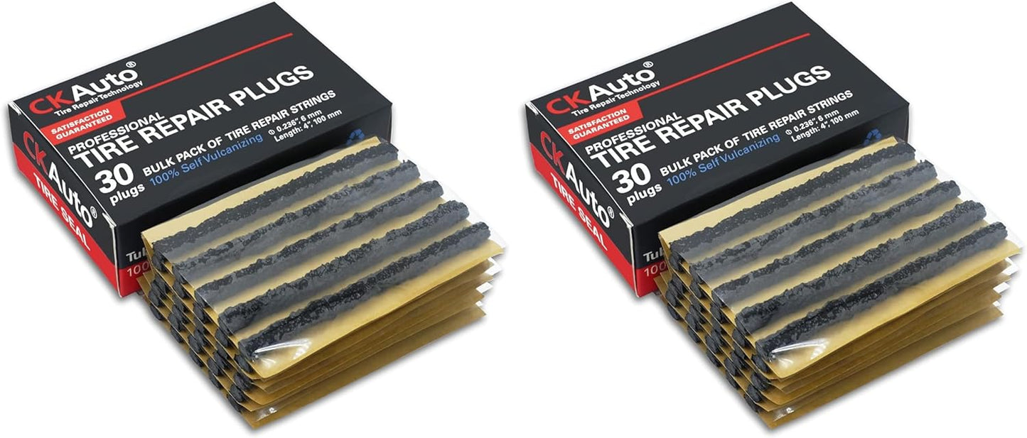 CKAuto 30pcs 4" Black Tire Repair Strings, Automotive Tool Tire Repair Plugs for Tubeless Off-Road Tires Car, Bike, ATV, UTV, Wheelbarrow, Mower