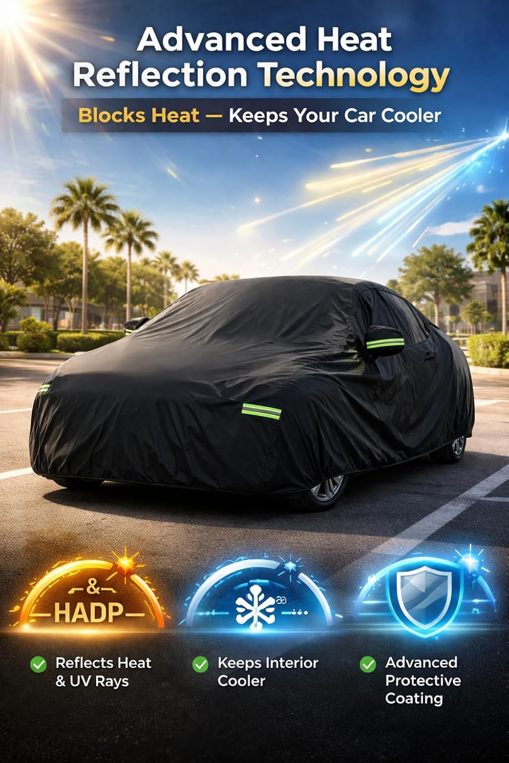 Car Cover Waterproof All Weather for Automobiles, Outdoor Full Exterior Covers for Sedan Black(Suggest Car Length from 194"-208")